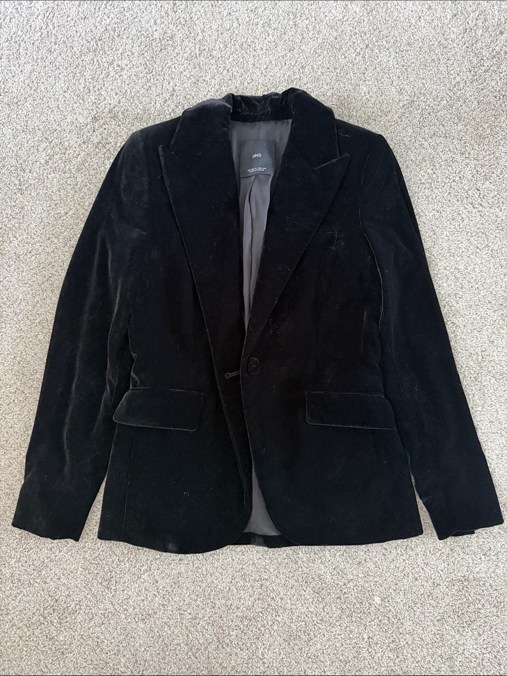 Mango Black Velvet Single-Button Blazer Jacket
